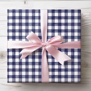 Blue Gingham Wrapping Paper, Luxury Coastal Nautical Gift Wrap