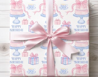 Rosa Blau Geburtstag Torte Geschenkpapier , Preppy Geschenkpapier