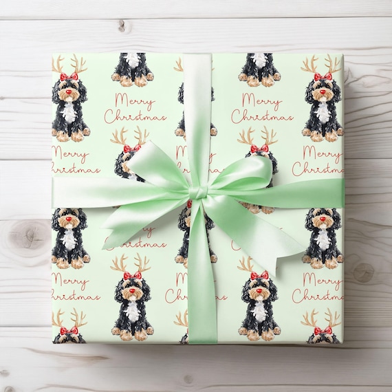 Christmas Bernedoodle Dog Holiday Wrapping Paper, Labradoodle Gift Wrap, Dog Lover Wrap Xmas Wrap, Pet Dog Owner Gift, Festive Gift Wrap,