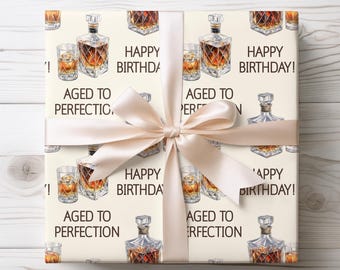 Papiers d'emballage d'anniversaire, whisky vieilli jusqu'à la perfection, brandy, cocktail, cadeau pour lui, emballage cadeau pour homme, accessoires de célébration de joyeux anniversaire