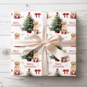 Golden Retriever Merry Christmas Wrapping Paper - Cute Golden Retriever Dog Xmas Gift Wrap, Paper Holiday Gift Paper, Christmas Roll Wrap
