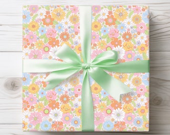 Colorful Mod Flower Wrapping Paper, Ribbon Gift Wrap, Bright and Cheerful Gift Wrap, Gift Supplies, Gift for Her, Gift Wrap, General Wrap