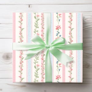 Carta da regalo, carta da regalo vintage floreale acquerello con nastro jacquard ricamato a strisce, shabby chic cottagecore, Grandmillennial floral