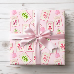 Wrapping Papers, Mahjong Gift Paper,Mahjongg Lover, Pink Tile Game Party Supplies, Luxury Birthday Wrap,Preppy Grandmillennial Coquette Mahj