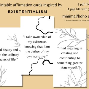 30 utskrivbara affirmationskort inspirerade av existentialism, boho/minimalistisk design, positiva affirmationer, manifestationskort, unik present.