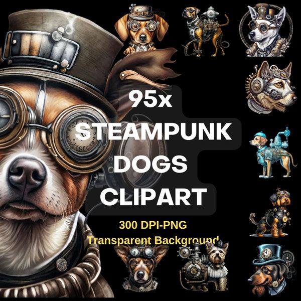 Dog Steampunk clipart, png, steampunk animal clipart, bundle dog clipart, printable steampunk dog clipart, steampunk dog clipart