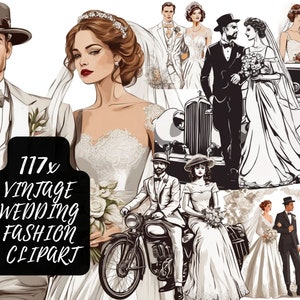 Vintage Wedding Clipart, Vintage Fashion Clipart, Bride Groom clipart, vintage couple clipart, printable bundle vintage wedding clipart