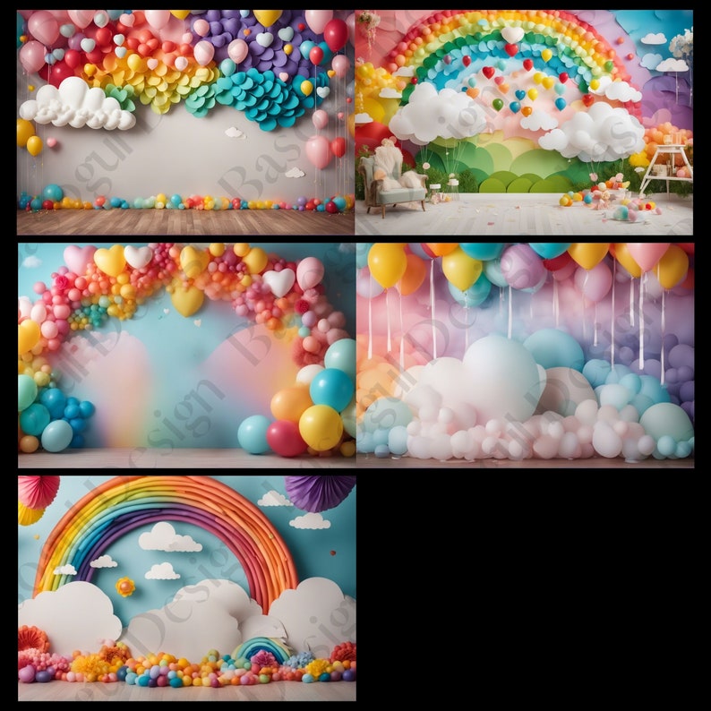Rainbow Balloons Digital Party Backdrop Photography Background - Etsy