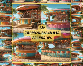 Tropical Beach Bar Digital Backdrop summer colorful holiday props background whimsical photography backdrop sand studio overlay print pub