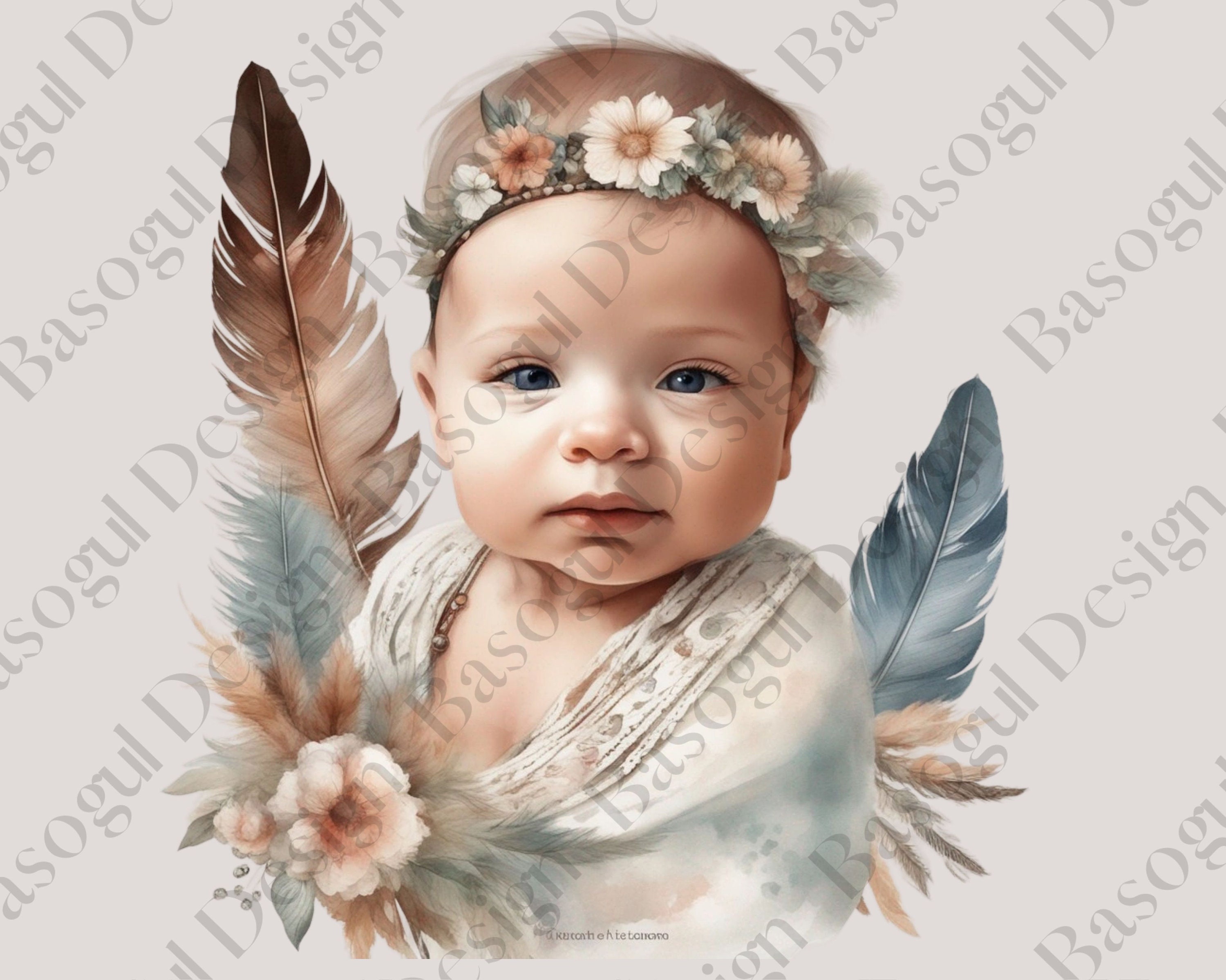 Boho Newborn Baby Clipart Watercolor Png: "boho BABY Clipart" Bohemian ...
