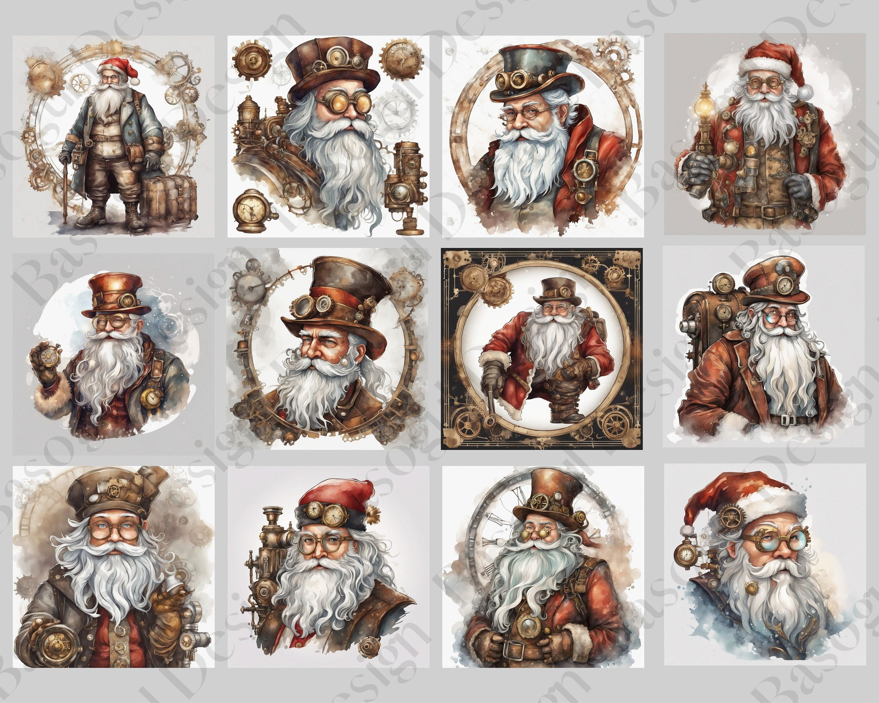Santa Clipart Steampunk Watercolor PNG Non-transparent - Etsy