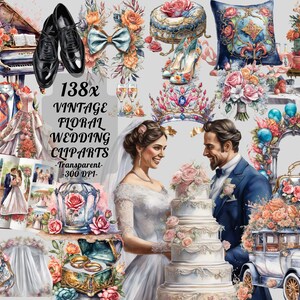 Vintage Wedding Clipart: &quot;WATERCOLOR WEDDING CLIPART&quot; wedding clipart floral bride groom floral bridal clipart watercolor bundle clipart
