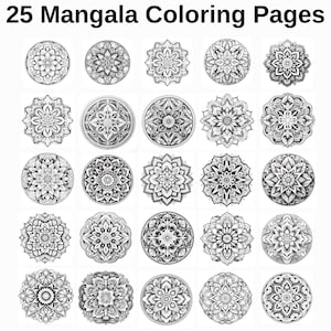 25 Mandala Coloring Pages Adult Kids Printable Pages Instant Download Mindfulness and Anti-stress Coloring To Soothe Anxiety