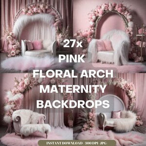 Floral Arch Maternity Backdrop Photography Background Composite Portrait Maternity Props Pink Floral Arch Chair Photoshop Overlays