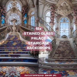 Wedding Maternity Backdrop Palace Staircase Digital Background Floral Palace Stairs, Bundle Wedding Shoot Maternity Props, Studio Overlay