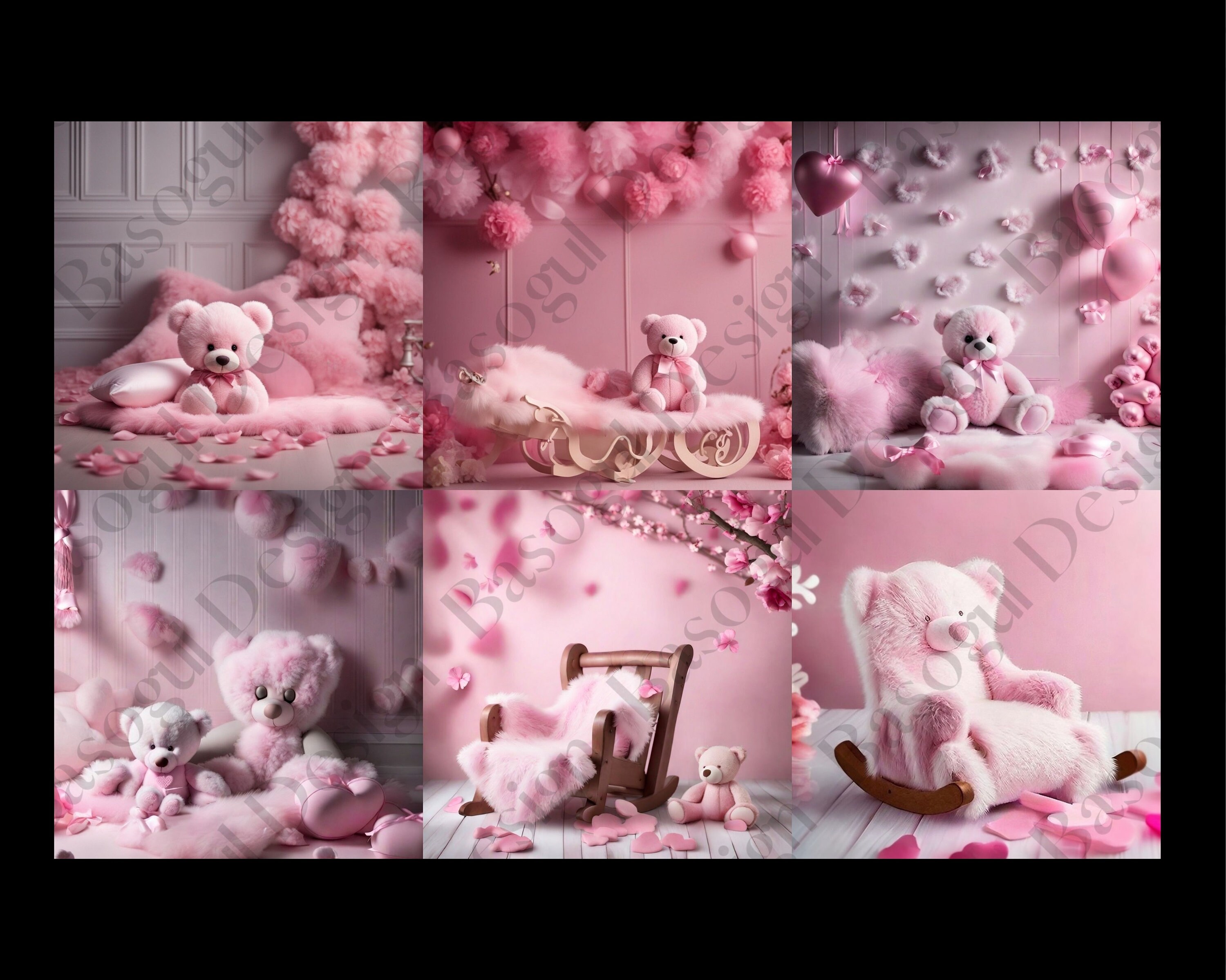 Teddy Bear Newborn Digital Backdrop Pink Teddy Bear Prop Etsy