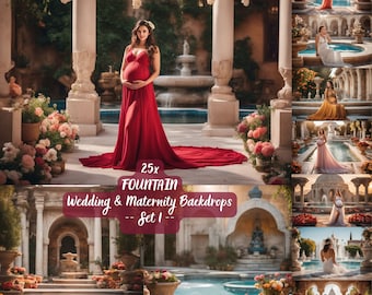 Fountain wedding digital backdrop photography background wedding temple palace maternity props floral wedding photoshop overlays garden