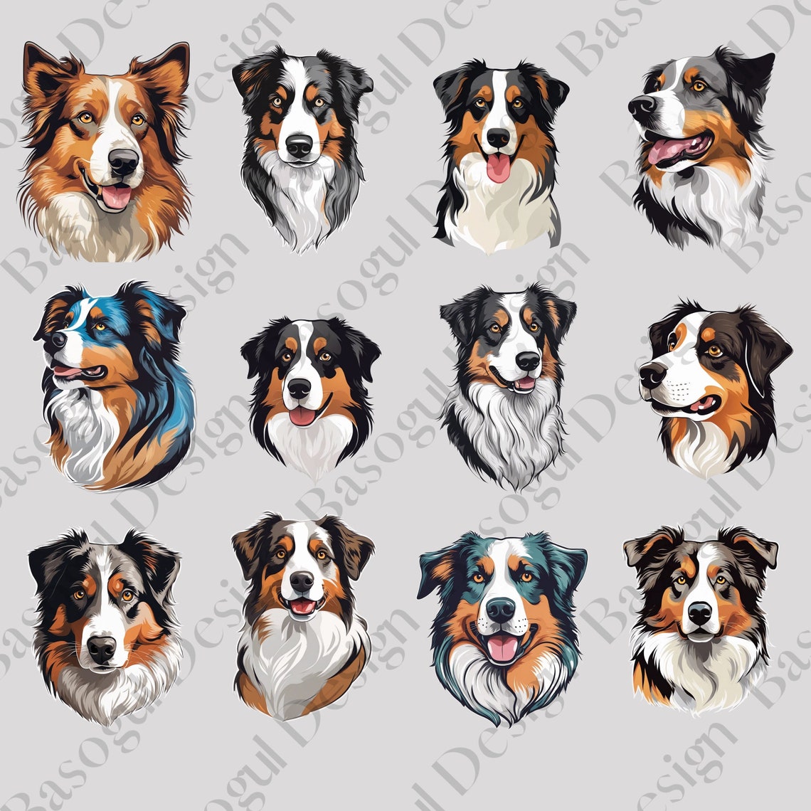 Australian Shepherd Clipart Png Dog Clipart Printable - Etsy