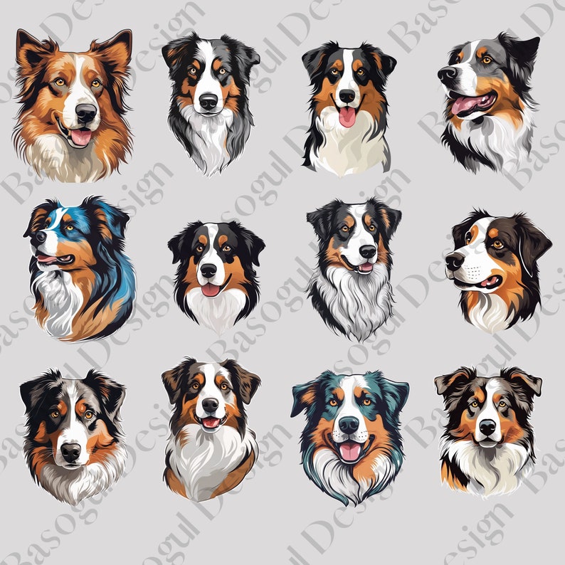 Australian Shepherd Clipart Png Dog Clipart Printable - Etsy