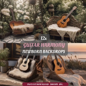 Newborn Digital Backdrop, Guitar, Baby, Girl, Boy, Newborn Photo Shoot, musical instrument, digital background, Fur, Guitar Newborn Prop