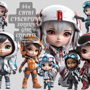 Chibi cyberpunk soldier girl clipart png: &quot;CHIBI GIRL CLIPART&quot; 3d little girl chibi clipart bundle cyberpunk cute girl soldier cute girl