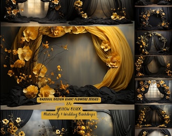 Yellow black maternity digital backdrop photography background wedding maternity props floral hoop wedding photoshop overlays fabric flowers