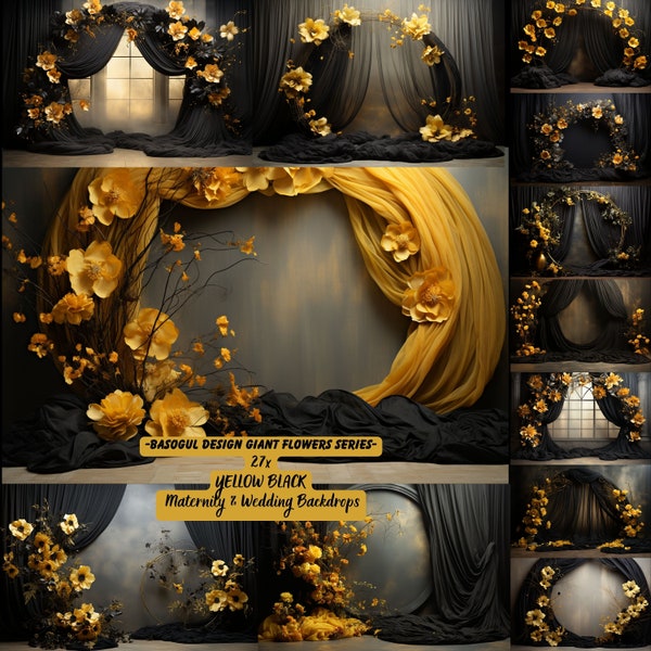 Yellow black maternity digital backdrop photography background wedding maternity props floral hoop wedding photoshop overlays fabric flowers