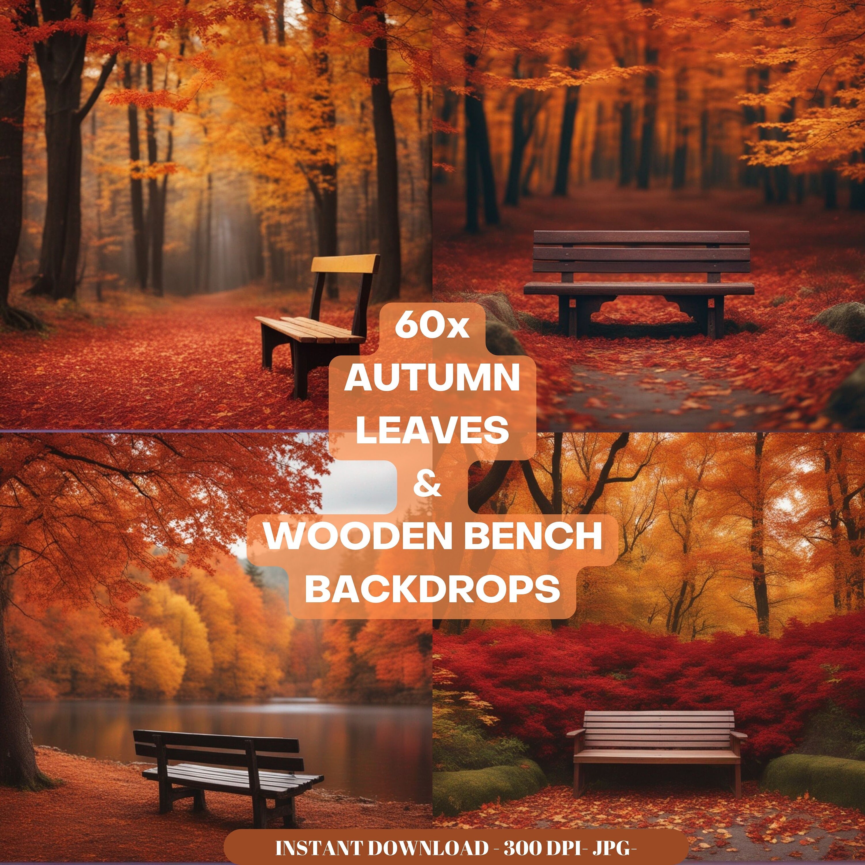 Autumn Backdrop: "AUTUMN DIGITAL BACKDROP" wooden bench autumn background photography maternity props fall tree leaves wedding park overlay
