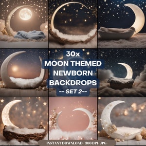 Moon Newborn Digital Backdrop: &quot;NEWBORN DIGITAL BACKDROP&quot; Baby Girl Boy Photo Shoot Crescent Moon Background Moon Overlay Moon Newborn Prop
