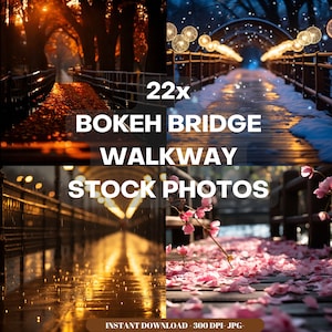 22x Bokeh Bridge Walkway Stock Photos for Commercial Use, Bokeh Lights Scene Backdrops, Instant Download, Stock Images