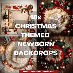 Christmas Newborn Digital Backdrop, Christmas Baby, boy, girl, Christmas Photo Shoot, Fur, gift, basket, christmas newborn prop