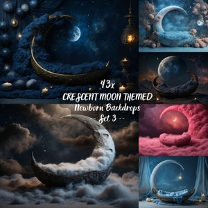 Moon Newborn Digital Backdrop: &quot;NEWBORN DIGITAL BACKDROP&quot; Baby Girl Boy Photo Shoot Crescent Moon Background Moon Overlay Moon Newborn Prop