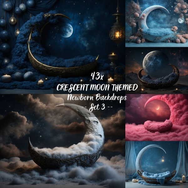 Moon Newborn Digital Backdrop: "NEWBORN DIGITAL BACKDROP" Baby Girl Boy Photo Shoot Crescent Moon Background Moon Overlay Moon Newborn Prop