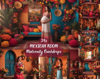 Mexican Room Maternity Digital Backdrop photography background colorful room maternity props flower overlay photoshop floral maternity shoot