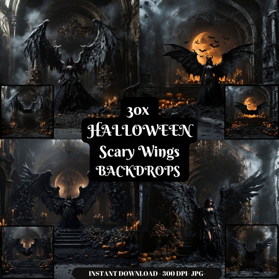 Halloween Digital Backdrop Angel Wings Gothic Photography Backdrop