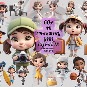 Chibi Girl Clipart Charming Girl Clipart: &quot;CHIBI GIRL CLIPART&quot; 3d clipart little child girl clipart charming bundle clipart occupation jobs
