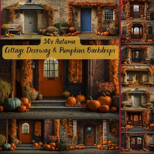 Doorway Backdrop Autumn Digital  Background Wedding Photography Backdrop Pumpkins Photoshoot Maternity Props Thanksgiving Halloween Overlay
