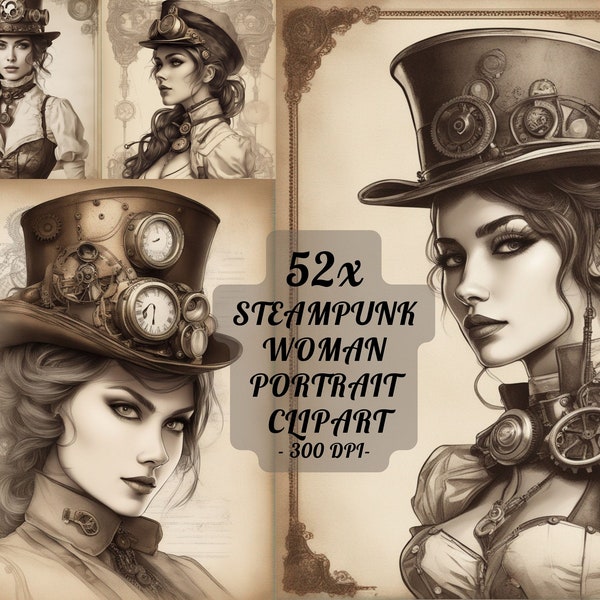 Steampunk Woman Clipart: "STEAMPUNK WOMAN CLIPART" Steampunk fashion clipart girl fashion printable woman clipart bundle steampunk clipart