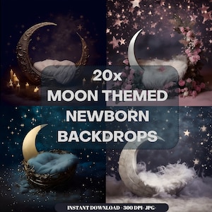 Moon Newborn Digital Backdrop: &quot;NEWBORN DIGITAL BACKDROP&quot; Baby Girl Boy Photo Shoot Crescent Moon Background Moon Overlay Moon Newborn Prop