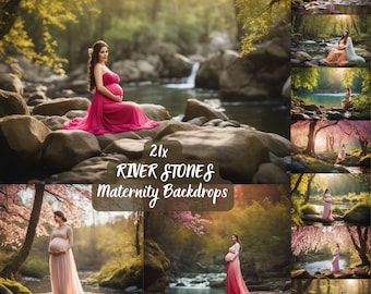 River Stones Maternity Digital Backdrop photography background forest maternity props river overlays photoshop landscape maternity shoot