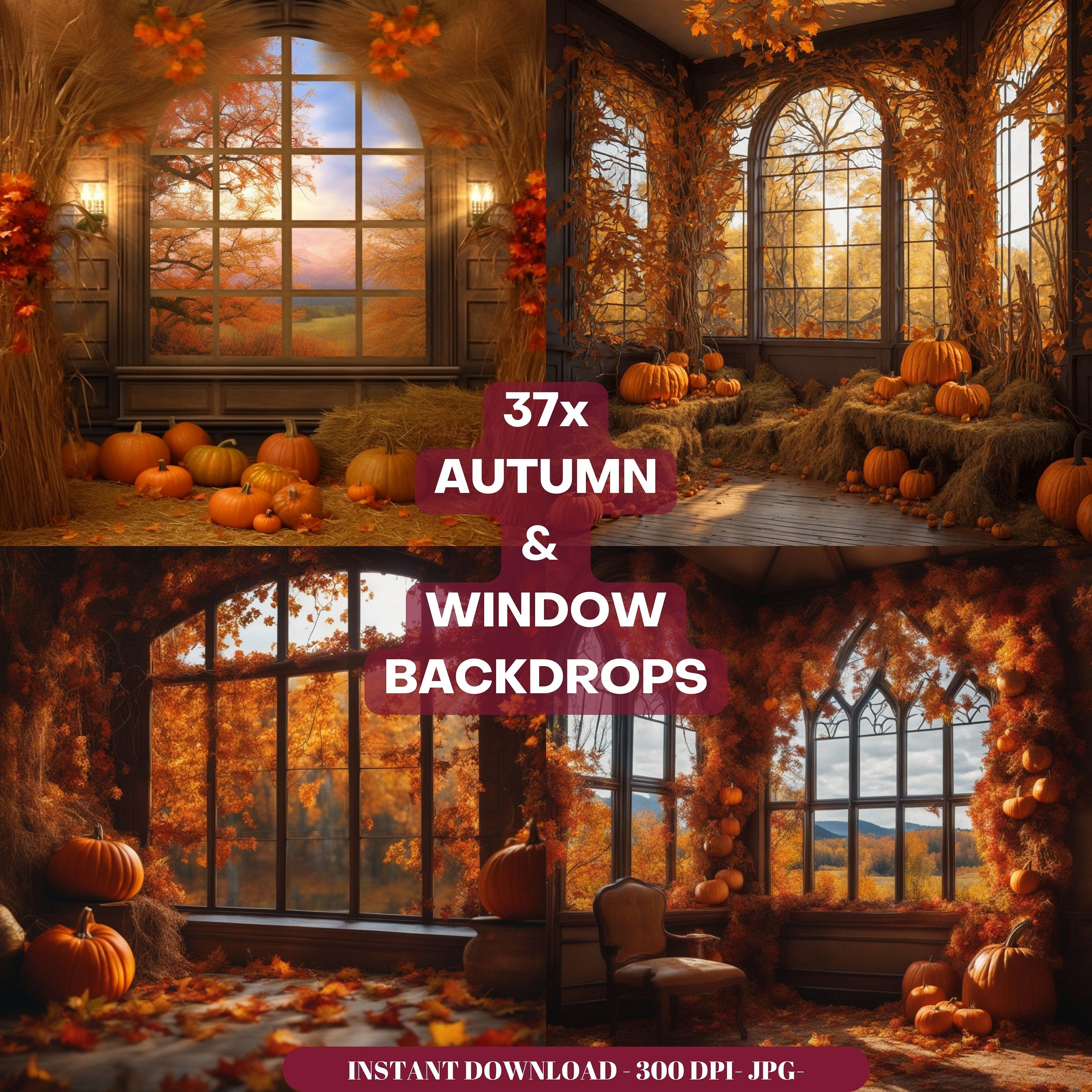 Autumn Maternity Backdrop: "MATERNITY DIGITAL BACKDROP" window autumn background wedding prop maternity fall tree leaves pumpkin prop