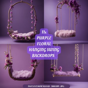 Newborn Digital Backdrop Hanging Swing Photography Backdrop Floral Purple Background Swing Newborn Backdrop Props Newborn Overlay Shoot