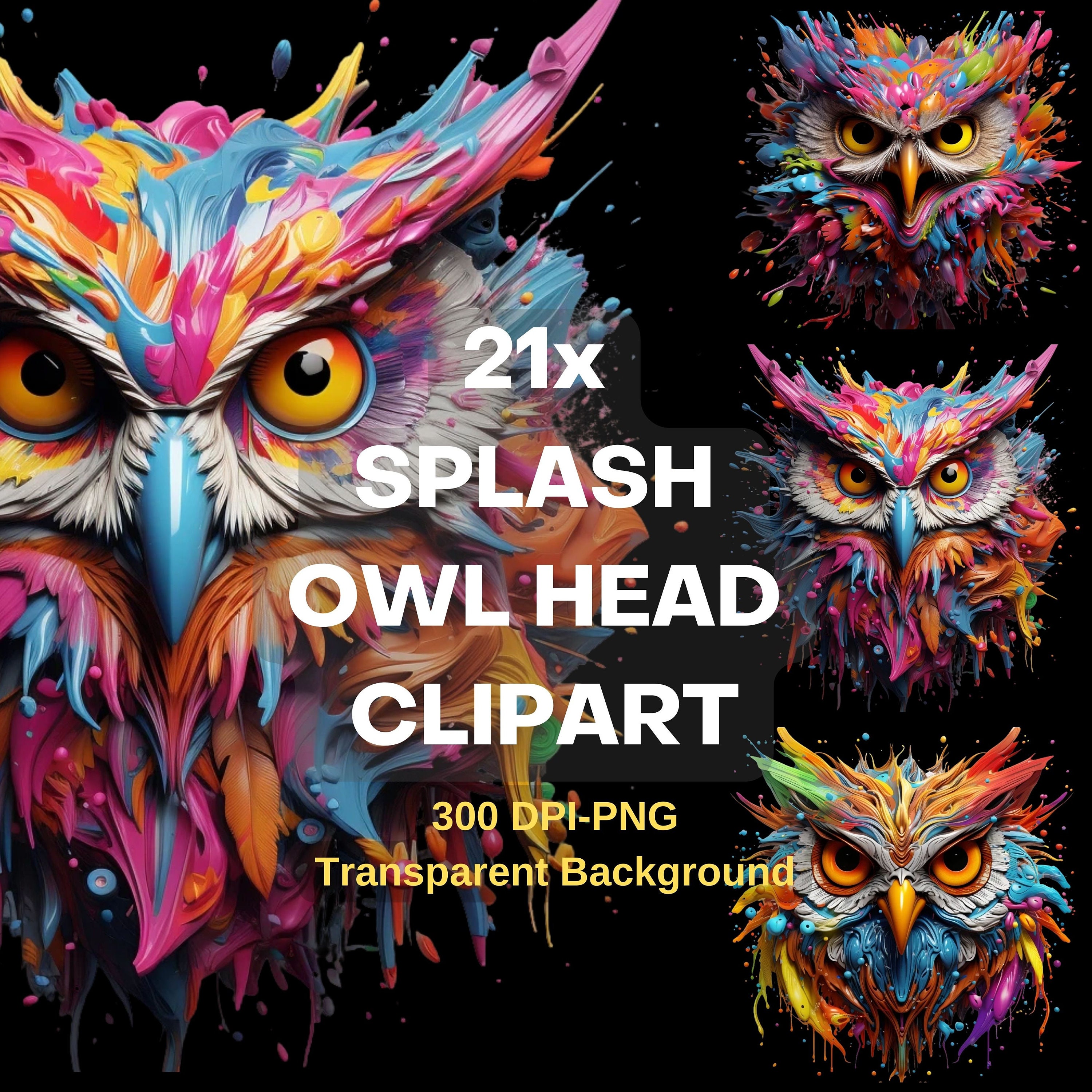 Owl clipart png, colorful owl clipart, printable owl for tshirt sticker wall art, bundle owl clipart
