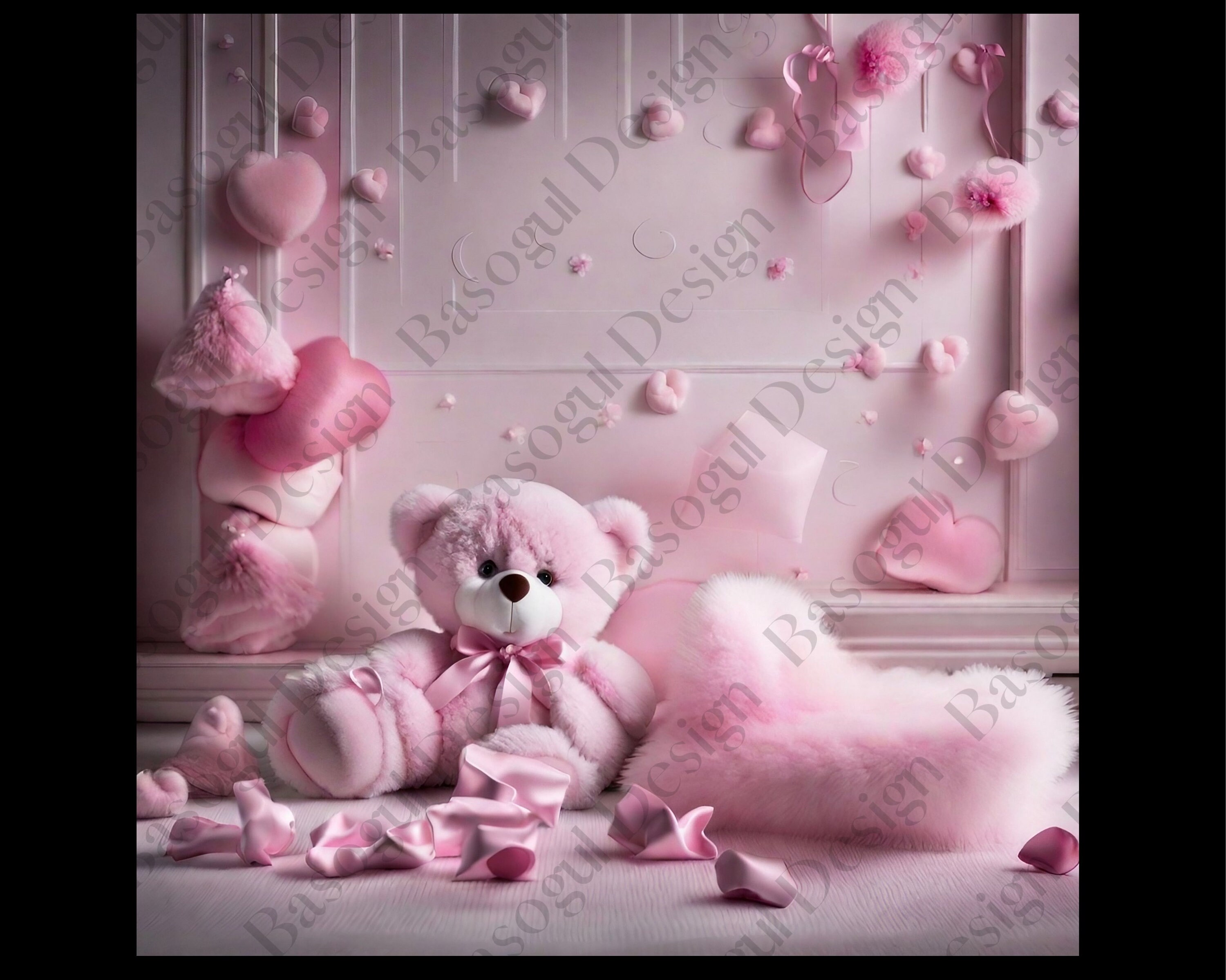 Teddy Bear Newborn Digital Backdrop Pink Teddy Bear Prop Etsy