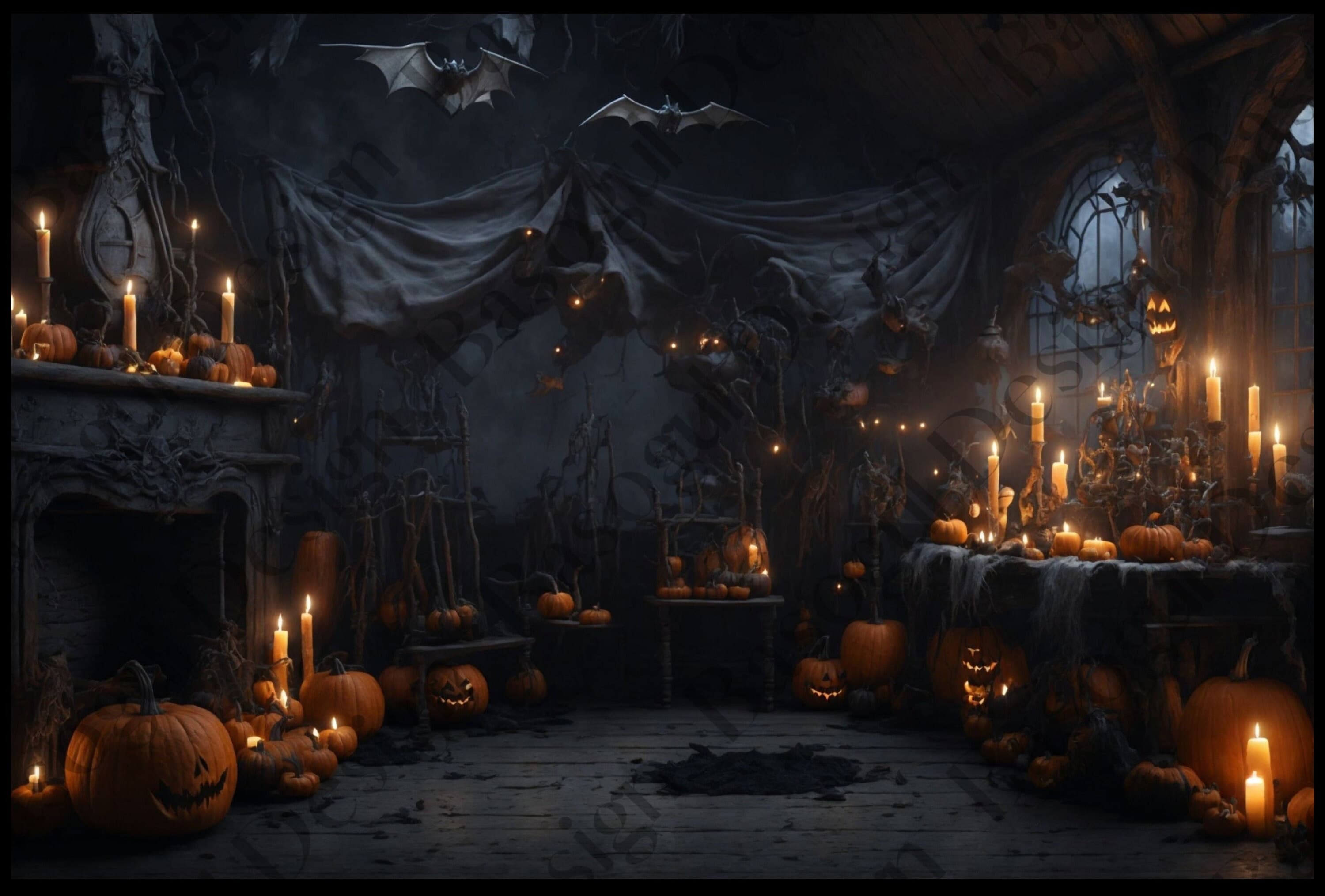 Halloween Backdrop Witch Cottage: halloween DIGITAL - Etsy