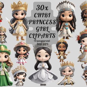 Chibi Princess Clipart png: &quot;CHIBI GIRL CLIPART&quot;  3d little girl princess clipart bundle princess girl clipart little chibi girl clipart