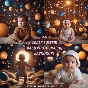 Solar System Baby Digital Backdrop Photography Background Planets Baby Background Solar System Backdrop Baby Photoshoot for Baby Boy Girl