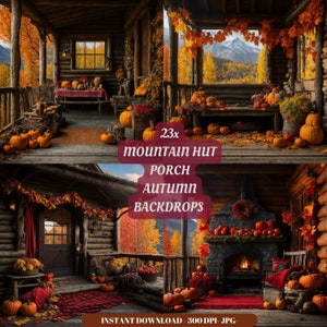 Porch Autumn Backdrop Photography Background Mountain Hut Fall Photoshoot Thanksgiving Wedding Backdrop Maternity Props Pumpkins Halloween