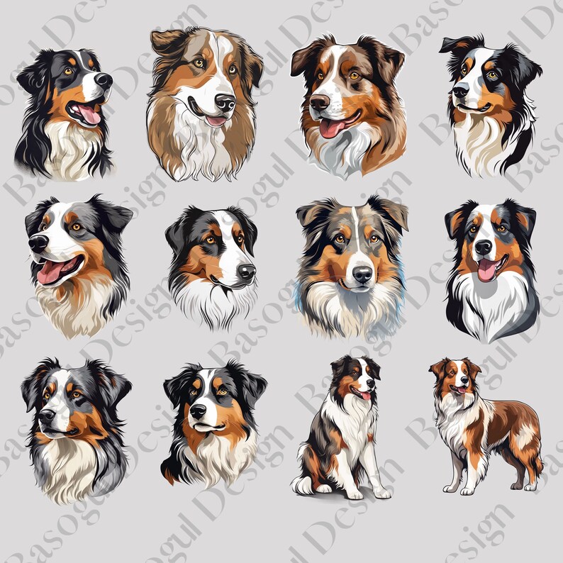Australian Shepherd Clipart Png Dog Clipart Printable - Etsy
