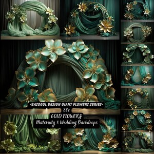 Gold flowers maternity digital backdrop photography background wedding maternity props floral hoop wedding photoshop overlays green fabric